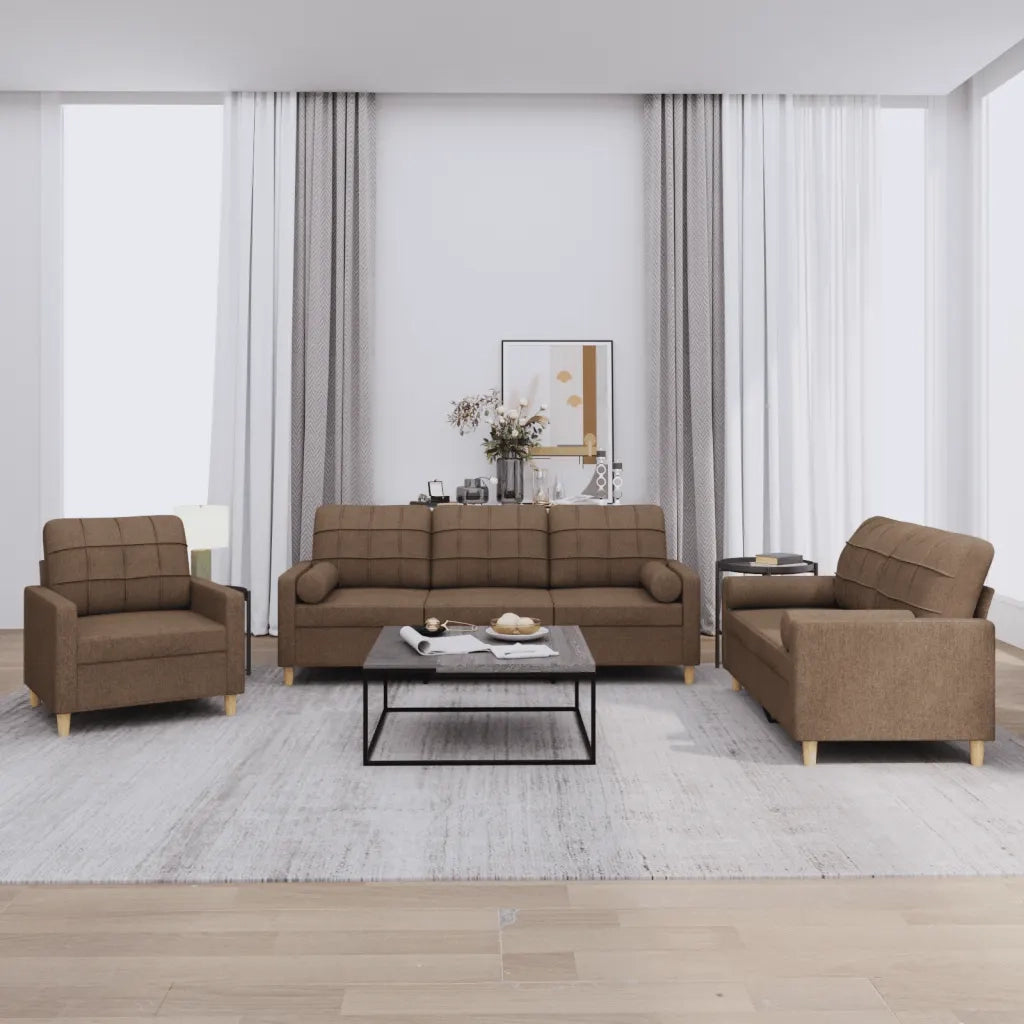 Set di Divani 3 pz con Cuscini Marrone in Tessuto 3201261