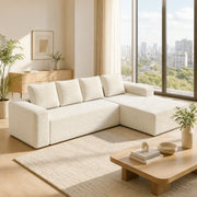 Divano modulare angolare a L con chaise; senza montaggio; beige in velluto a coste