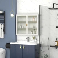 Credenza Moderna Ripostiglio a Due Ante con Vetrata e Ripiani a Tre Livelli per Ingresso, Soggiorno, Bagno, Sala da Pranzo, Bianco