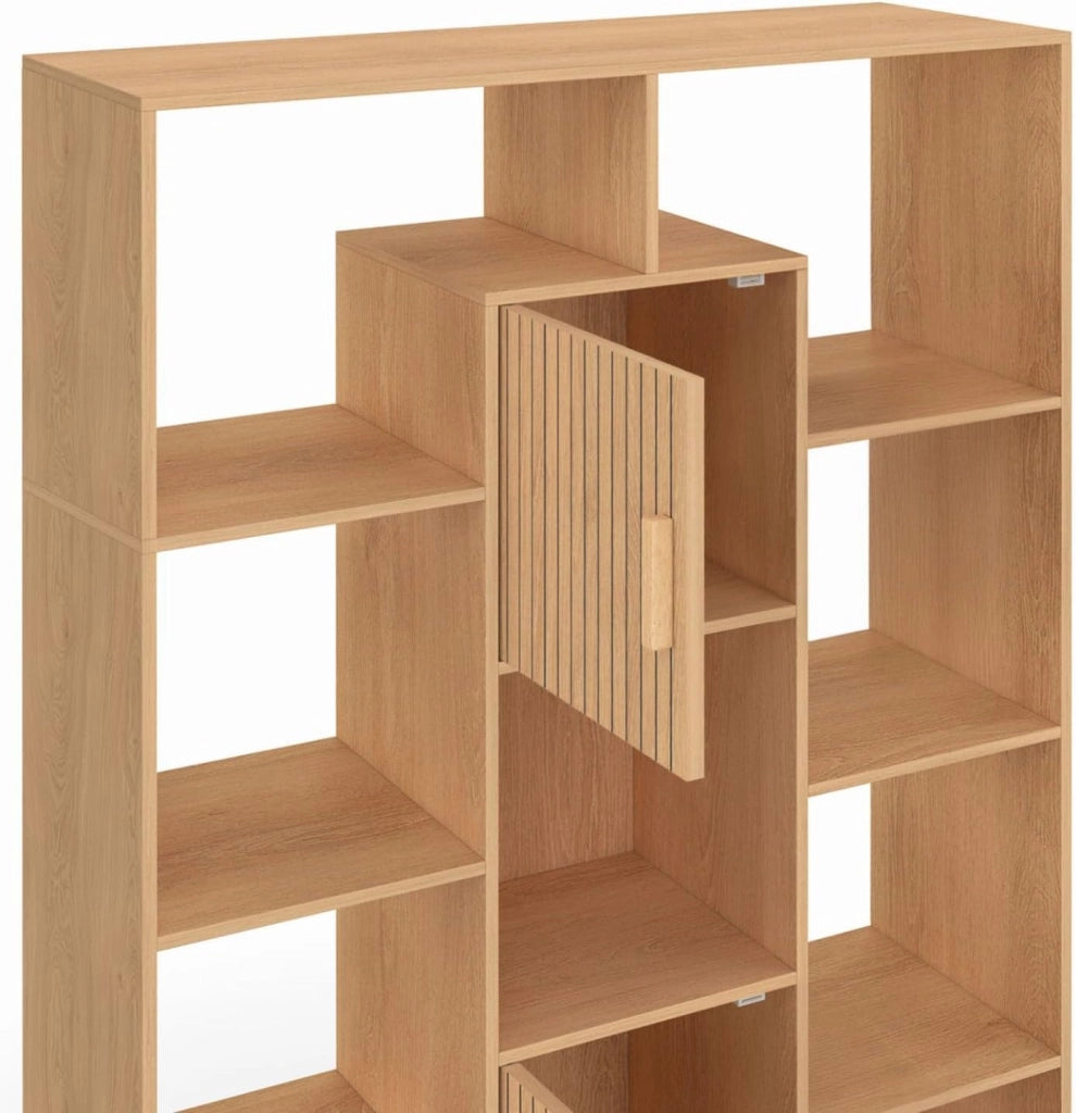 Libreria Colette con 11 scomparti e 2 scomparti Juliette effetto doghe 143 cm