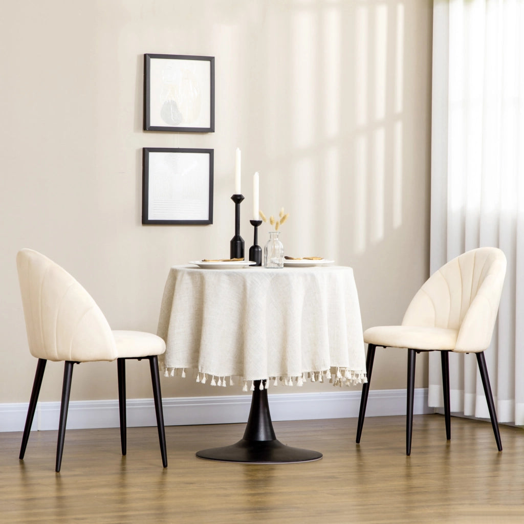 Sedia da Pranzo con Schienale a Conchiglia ¨C Zephmum ¨C Velluto Beige con Gambe in Metallo
