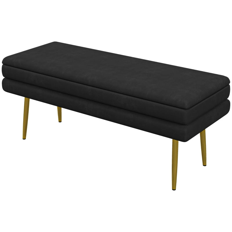 Panca imbottita con vano contenitore, effetto velluto, struttura in acciaio, 100 x 37,5 x 42 cm, nero
