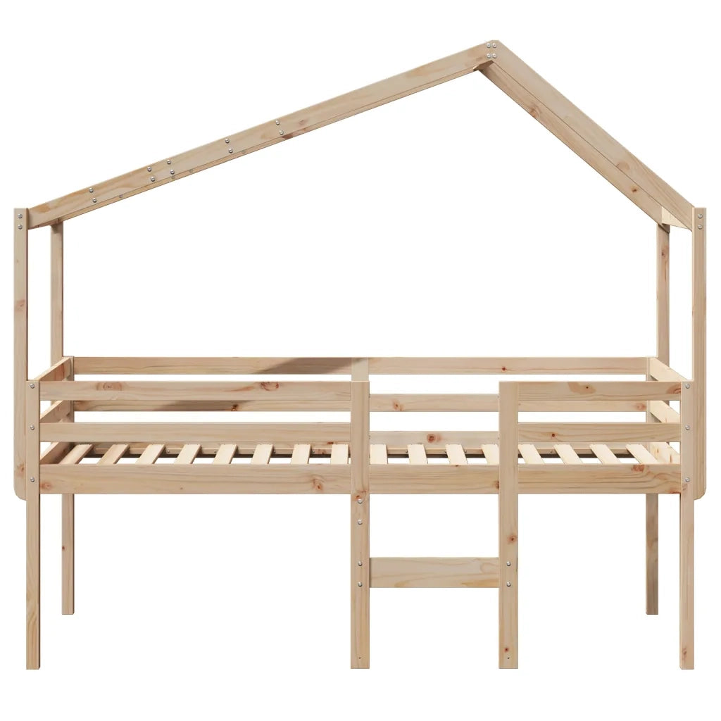 Letto a Soppalco con Tetto 75x190 cm in Legno Massello di Pino
