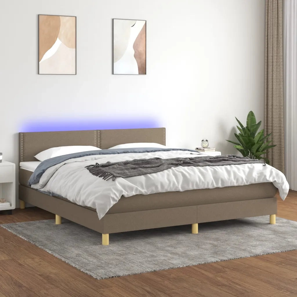 Letto a Molle con Materasso e LED Tortora 180x200 cm in Tessuto cod mxl 62381