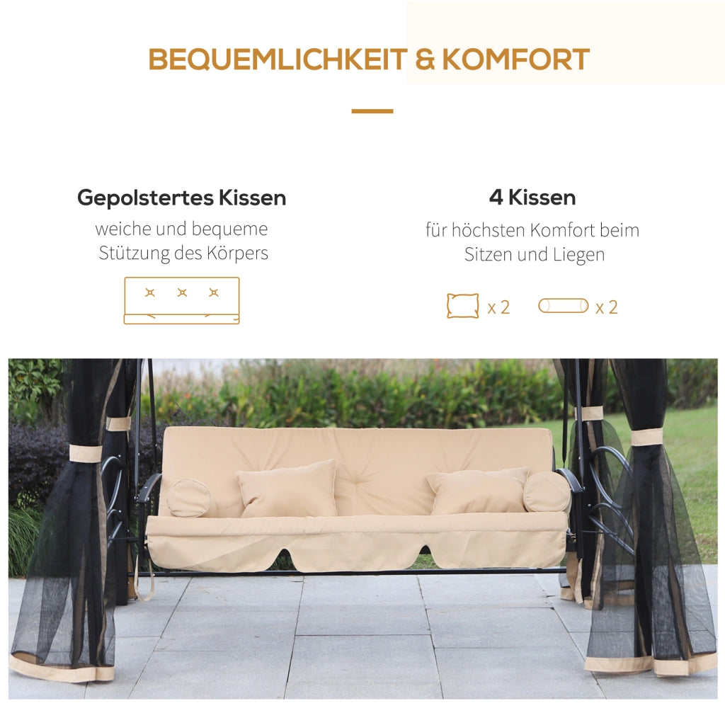 Altalena da giardino Hollywood con pannelli laterali 3 posti ¨C zephmum ¨C beige 256x172x248 cm