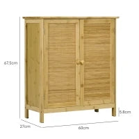 Credenza Stile Boho in Rattan e Bambù con 2 Ante e Mensola Interna, 60x27x67.5cm, Colore Legno