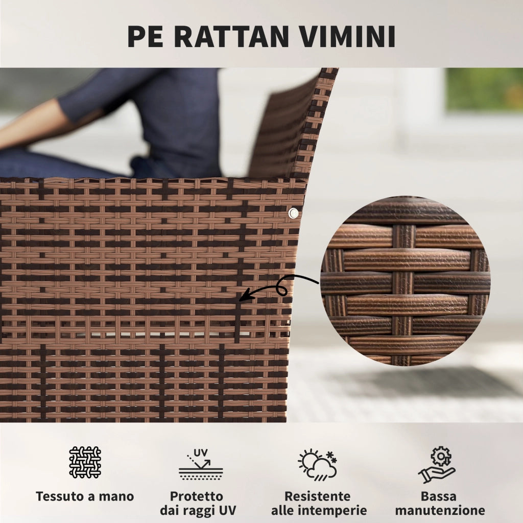 Divano da Giardino 2 Posti 115x63x85 cm con Cuscini e Tappetini Antiscivolo in Rattan e Acciaio Beige