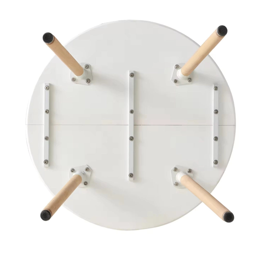 Set tavolo da pranzo rotondo bianco e legno con 4 sedie