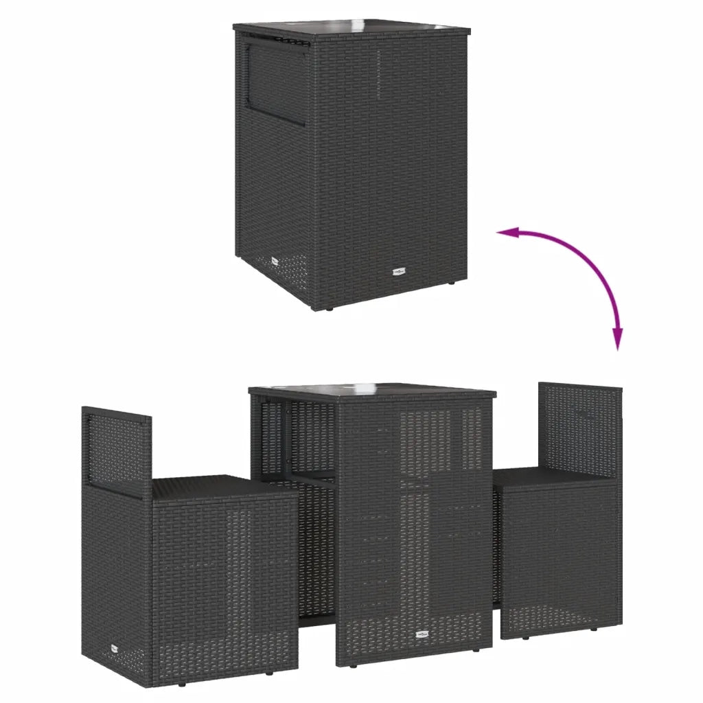 Set da BistrÃ² 3 pz con Cuscini Nero in Polyrattan