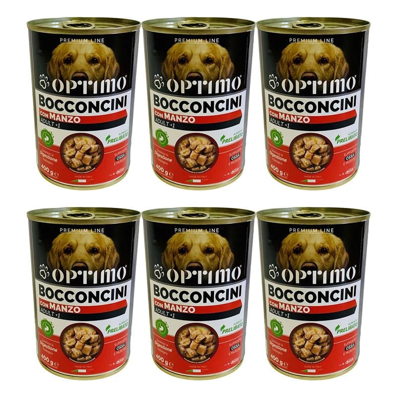 KIT SET 6 PZ OPTIMO BOCCONCINI PER CANE AL GUSTO MANZO DA 400 GR