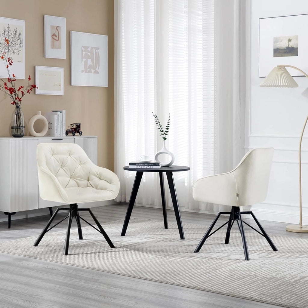 Set di 8 Sedie per Sala da Pranzo Girevoli a 360°, Sedie da Cucina Imbottite con Gambe in Metallo, Poltroncine in Velluto per Camera da Letto, Soggiorno, Ufficio, Crema EZS60cm-8