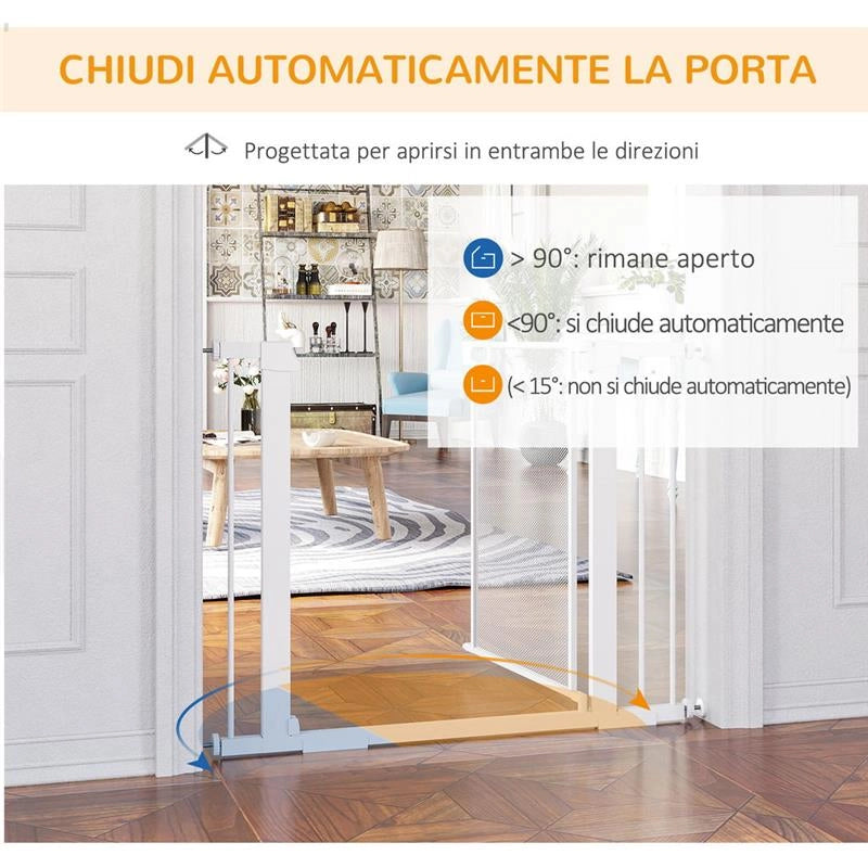 CANCELLINO PER CANI ESTENSIBILE A PRESSIONE CON CHIUSURA AUTOMATICA PER SPAZI DA 75-103CM, BIANCO