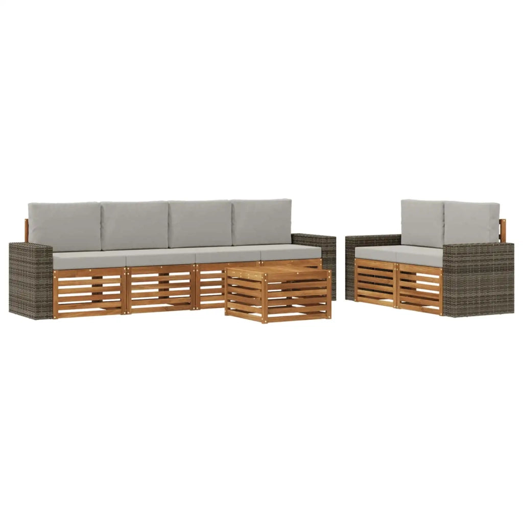 Set di divani da esterno 7 pz Naturale e Grigio Chiaro 3384067