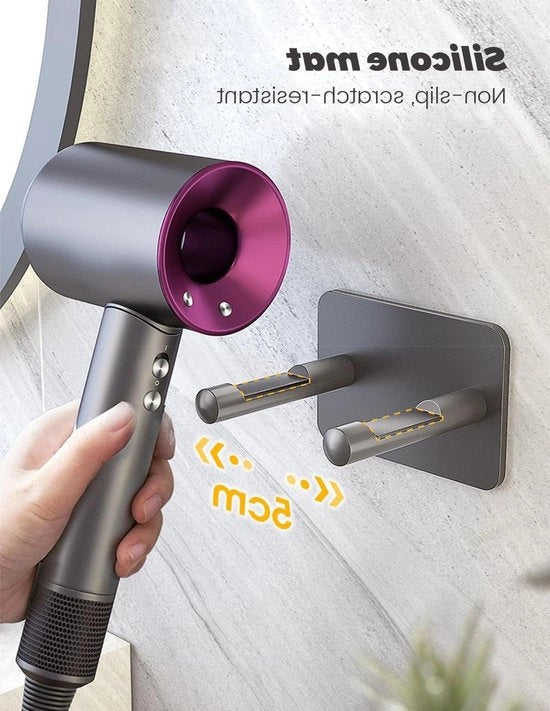 Sostegno per asciugacapelli senza fori - supporto per asciugacapelli Dyson - compatibile con Supersonic - lega di alluminio - gestione del cavo - riposo per 3 diffusori