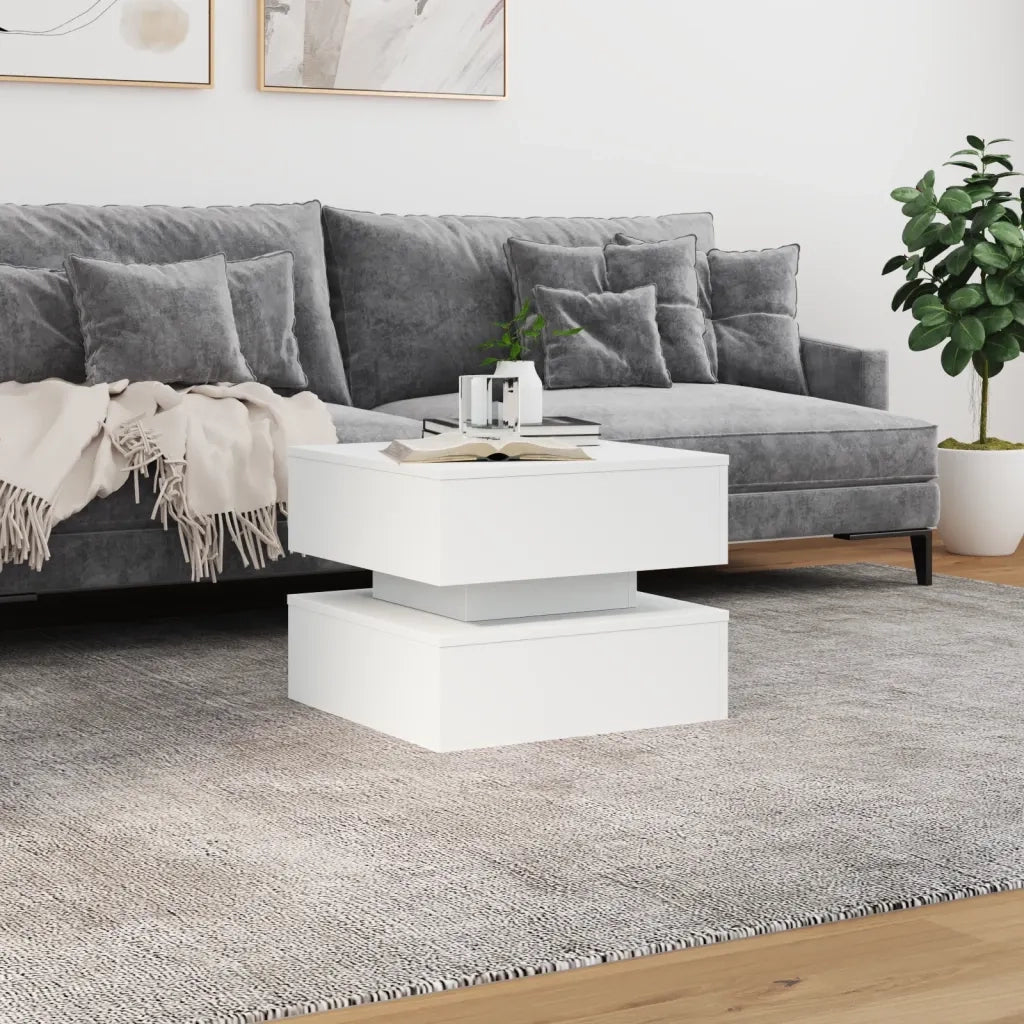 Tavolino da Salotto con Luci LED Bianco 50x50x40 cm 839854