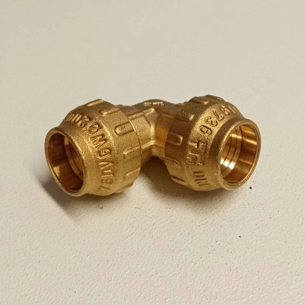 Raccordo 32x32 gomito di giunzione in ottone con tenuta o-ring ed ogiva in ottone