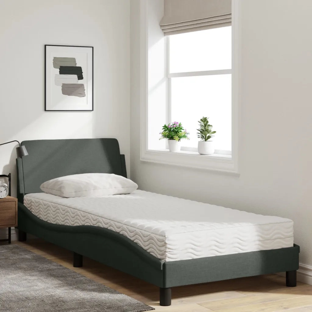 Letto con Materasso Dover Grigio Scuro 90x200 cm in Tessuto