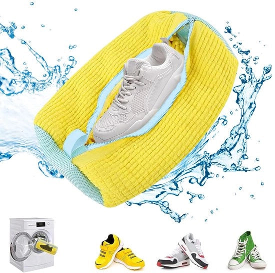 Sacchetto per scarpe per lavatrice, Tasca per scarpe per lavatrice, Tasca per scarpe lavabile, Sacchetto per sneakers per lavatrice, Sacchetto lavabile per scarpe riutilizzabile con cerniera in peluche (giallo)