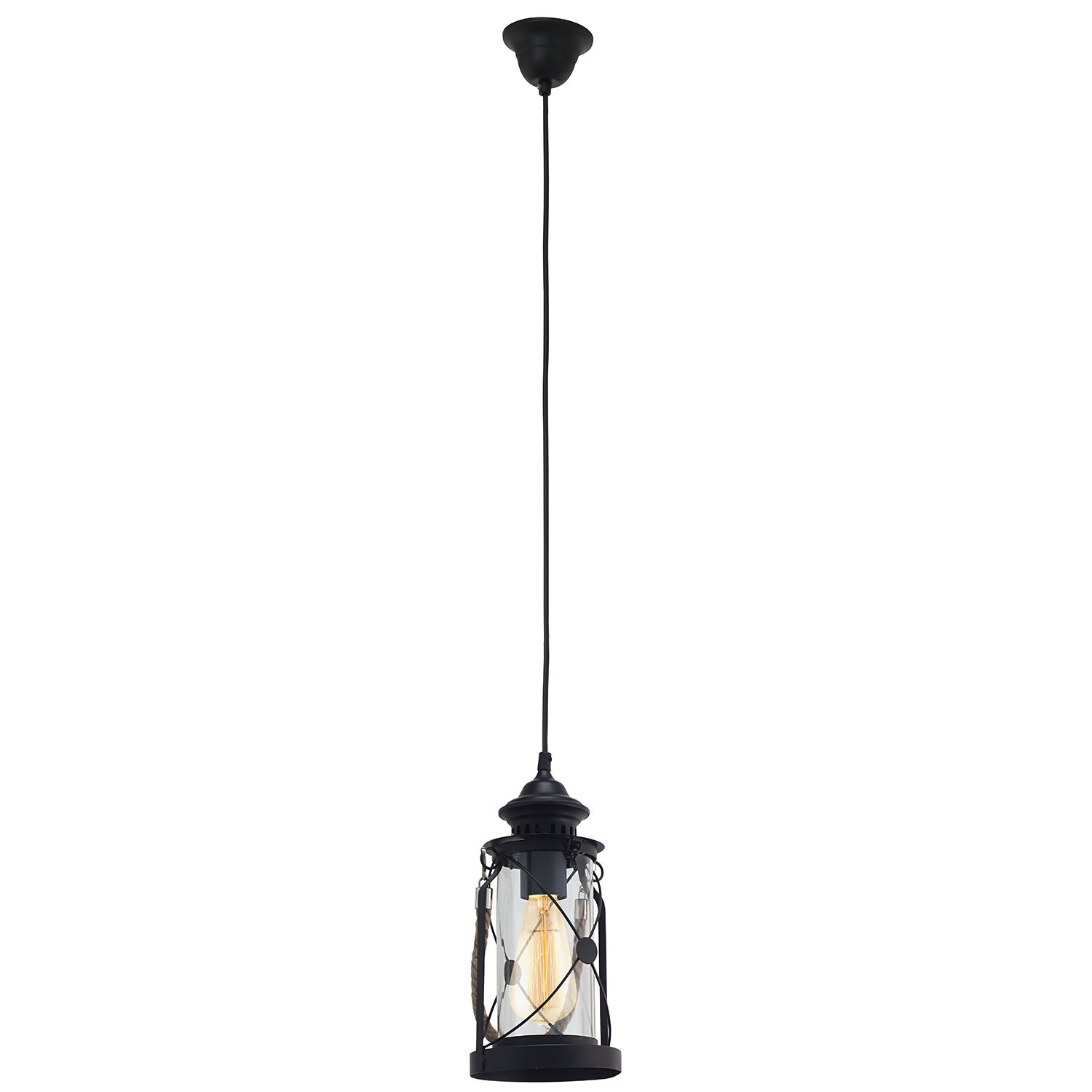 Lampadario A Sospensione Vintage Bradford Acciaio Nero Vetro 1 Luce E27