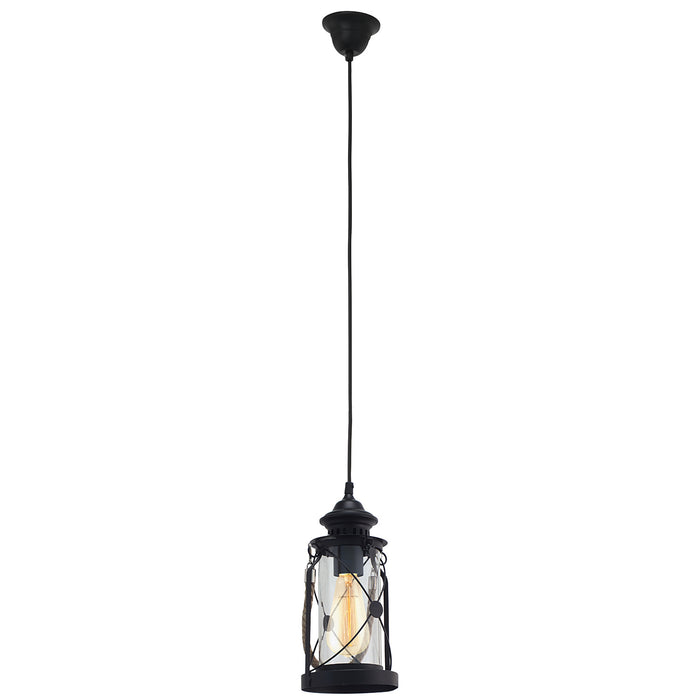 Lampadario A Sospensione Vintage Bradford Acciaio Nero Vetro 1 Luce E27