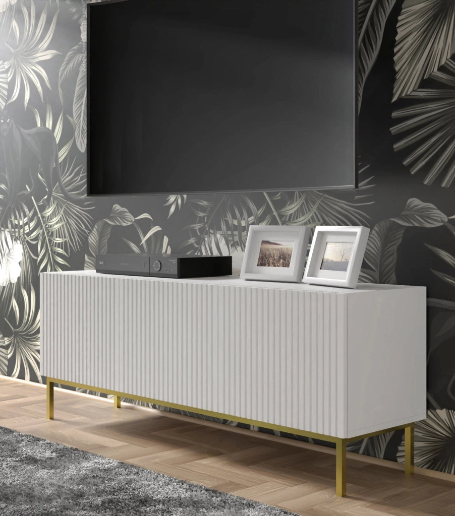 MOBILE RAVENNA B PORTA TV IN MDF RIVESTITO IN FOGLIO 3D 150 BIANCO OPACO GAMBE NERE