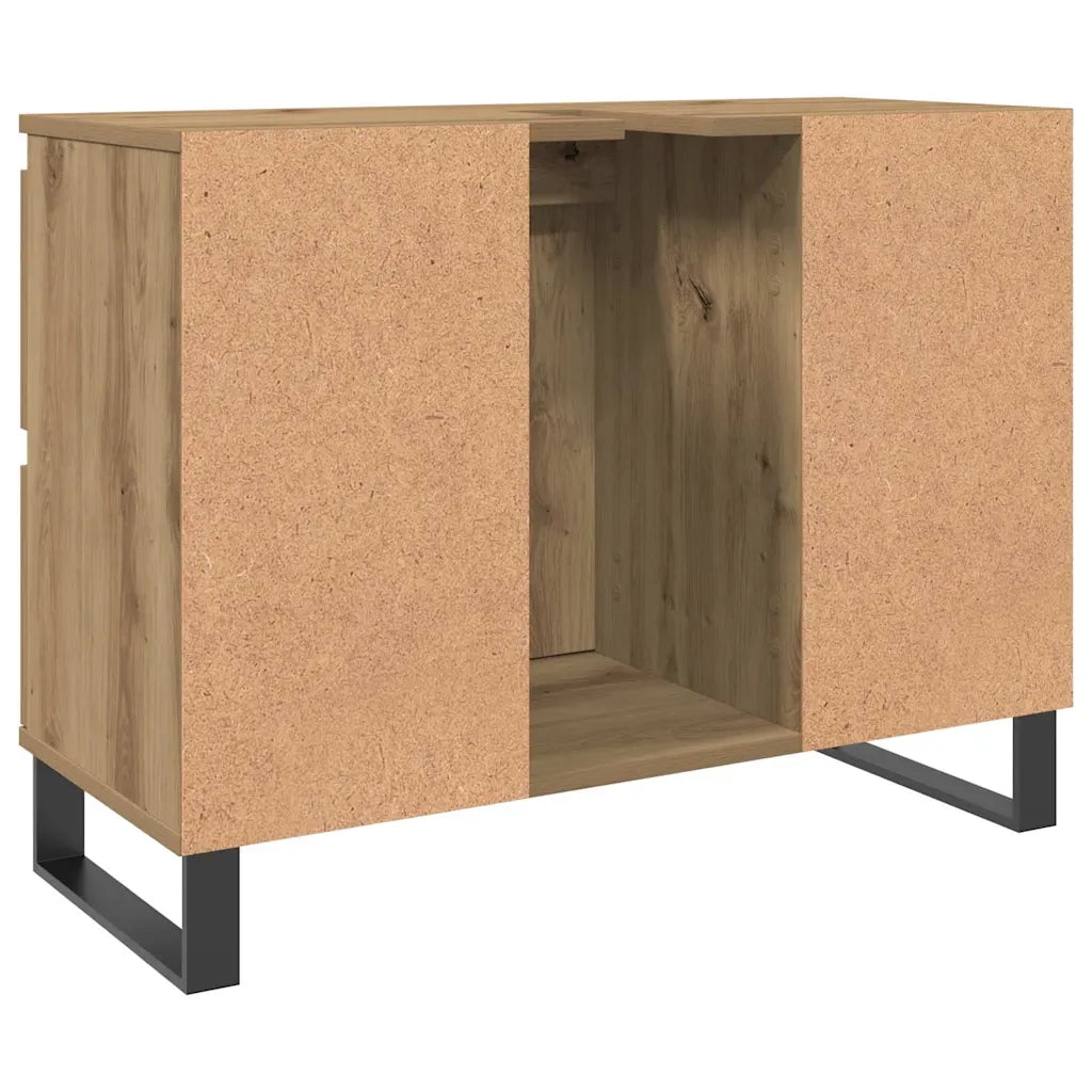 Mobiletto da bagno in rovere lavorato a mano 80 x 33 x 60 cm design industriale con pratico vano contenitore in legno di rovere lavorato a mano 02_0051119