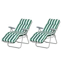 Sedia Sdraio da Spiaggia da 2 Pezzi Pieghevole e Reclinabile, Lettini Prendisole da Giardino con Cuscino Imbottito, Verde e Bianco