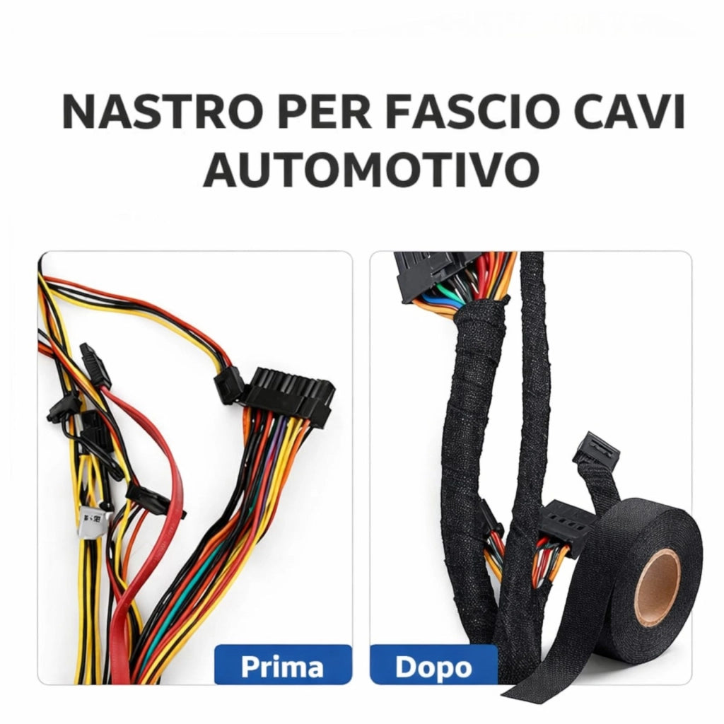 2 Rotoli Nastro Tessuto Cablaggi Auto Antirumore 19mm x 15m Isolante Nero 176272