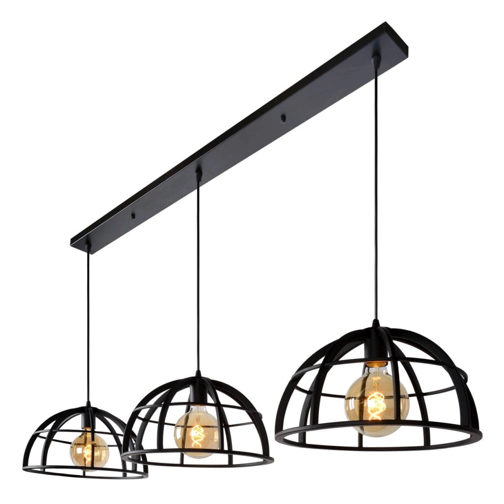 Lampadario Lucide Dikra nero metallo 3xE27 60W 150cm