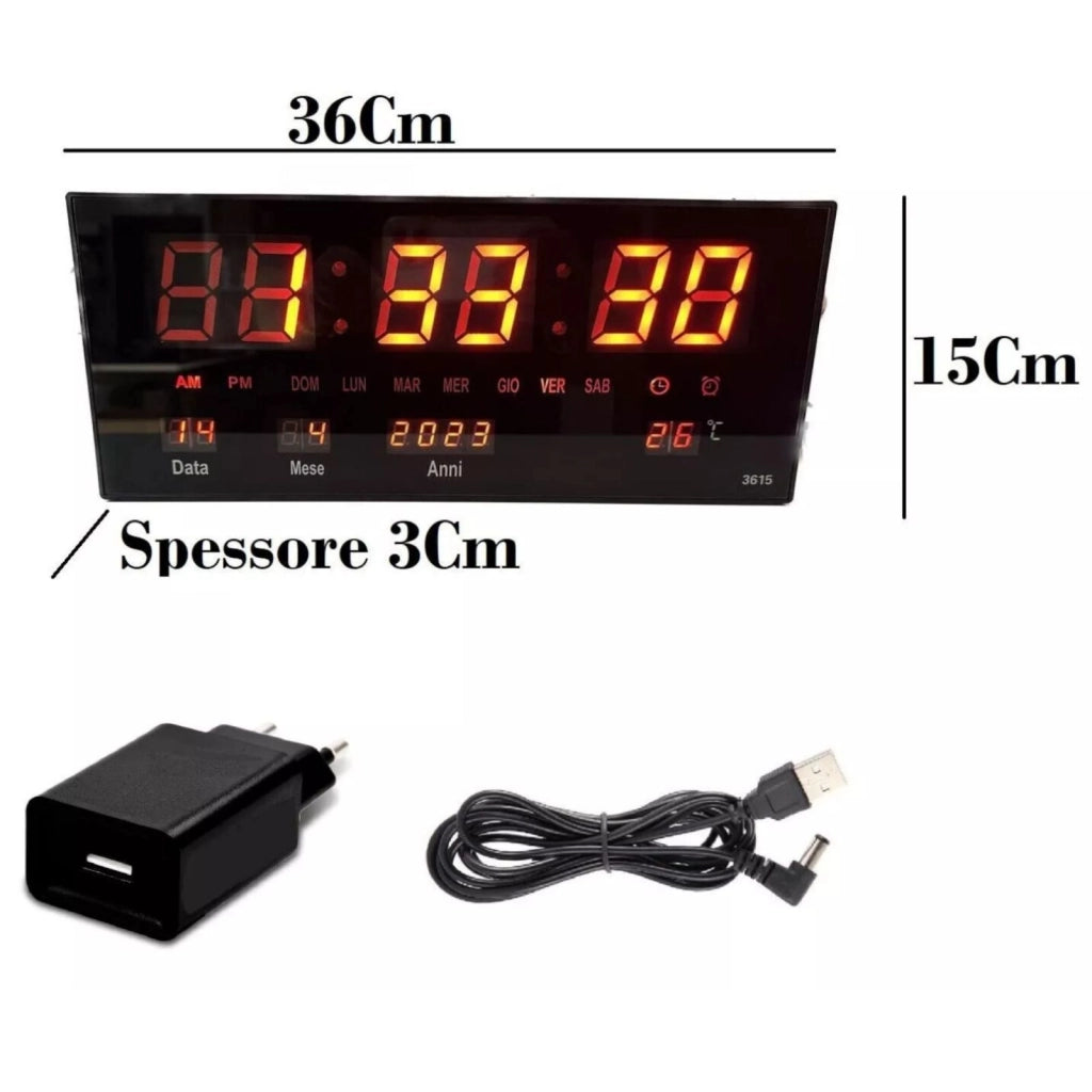 Orologio digitale da parete led datario display con sveglia temperatura JH-3615