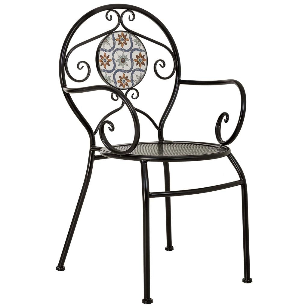 Poltrona in mosaico Arancione e ferro battuto, 58x54x88h cm