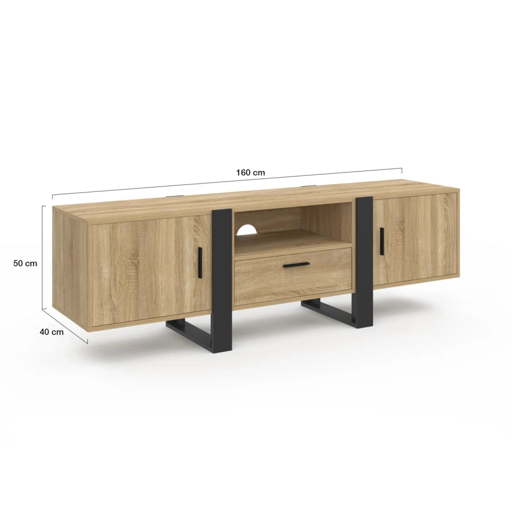 IDMarket - Mueble de TV PHOENIX de 160 cm con armarios de madera y negros