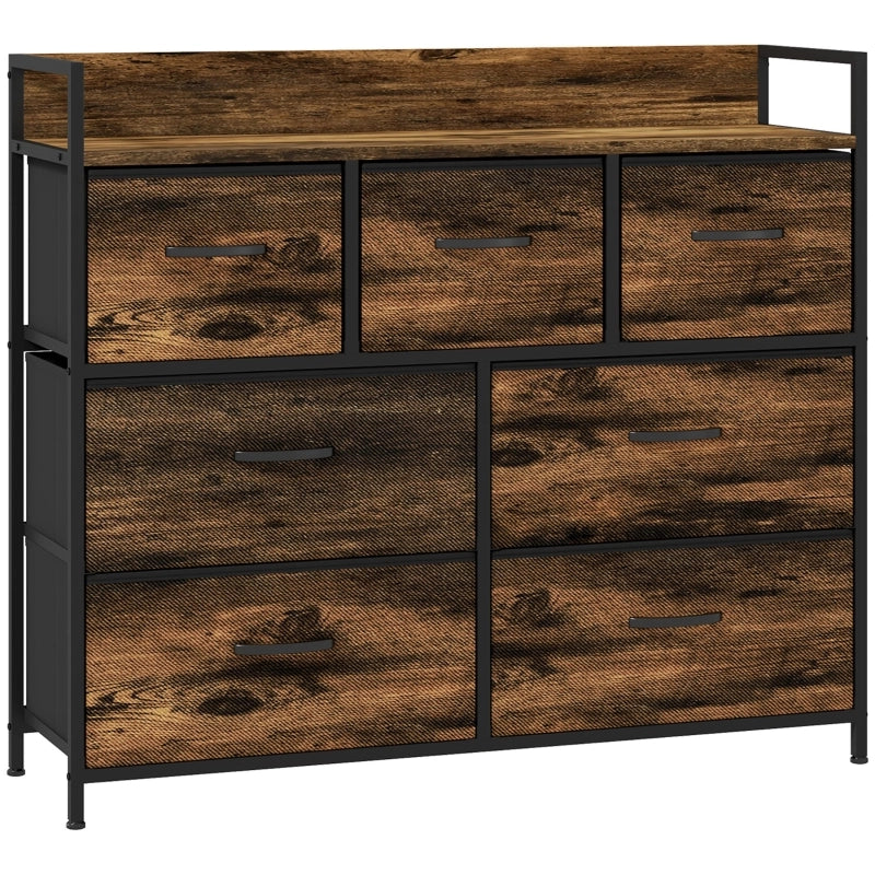 CASSETTIERA 98x29x85 cm Marrone in poliestere, 7 cassetti in tessuto