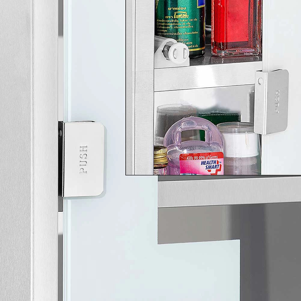 Armadietto Porta Medicinali Acciaio Inox e Vetro Satinato 30x30x12 cm con Chiave