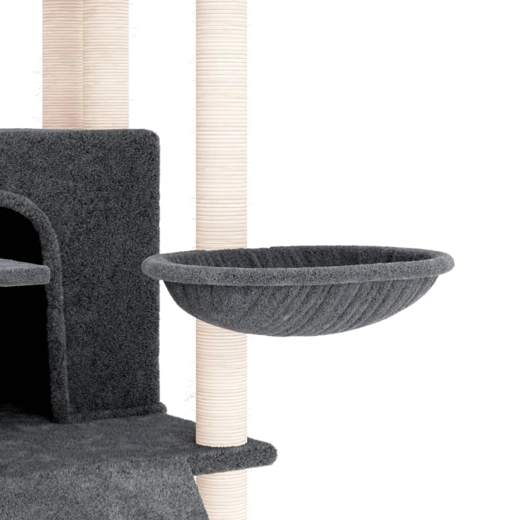 Tiragraffi per gatti torre per arrampicata giocattolo piattaforma per arrampicata con tiragraffi in sisal scuro 154 cm grigio 02_0022672