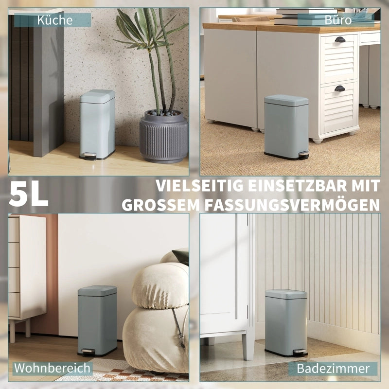 BIDONE GETTACARTA 5 L IN METALLO GRIGIO PER BAGNO, UFFICIO E CAMERE