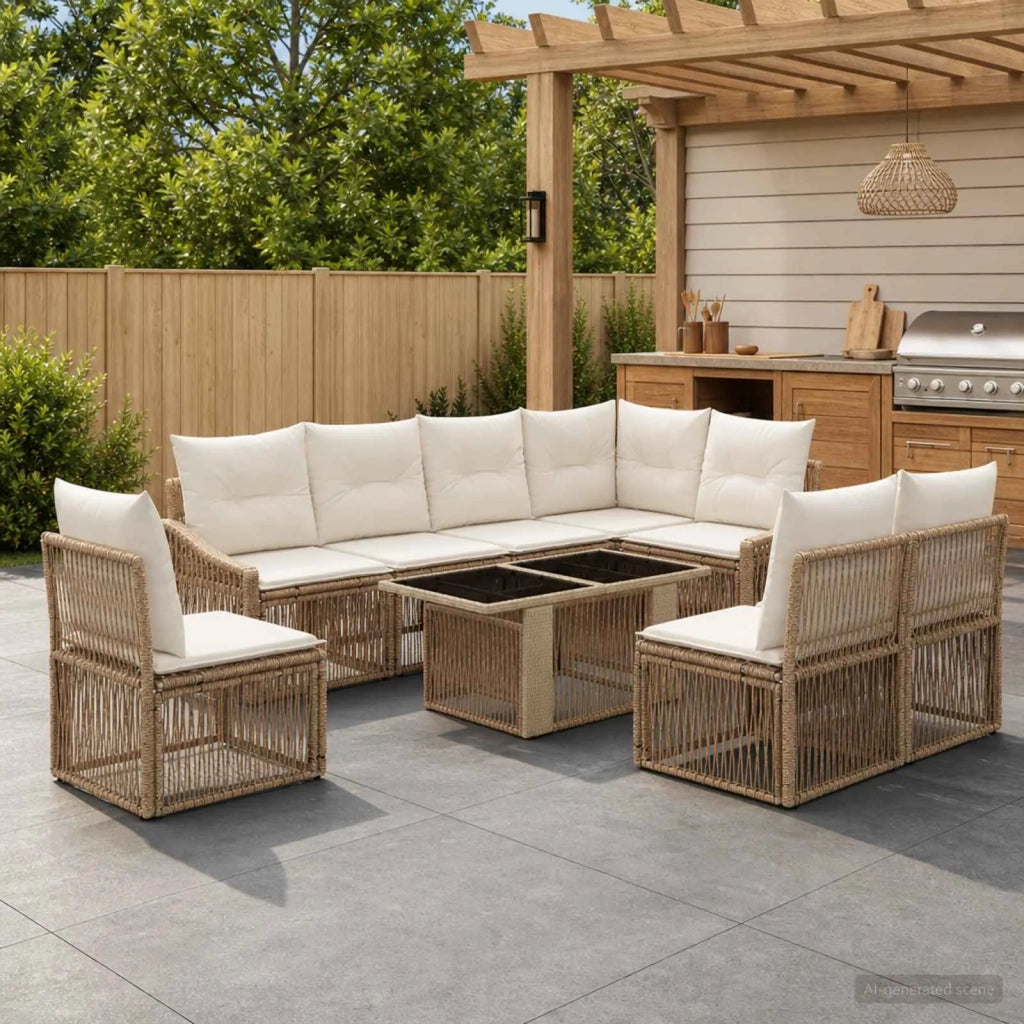 Set Divano da Giardino 9 pz Beige e Bianco Crema polyrattan 3437259
