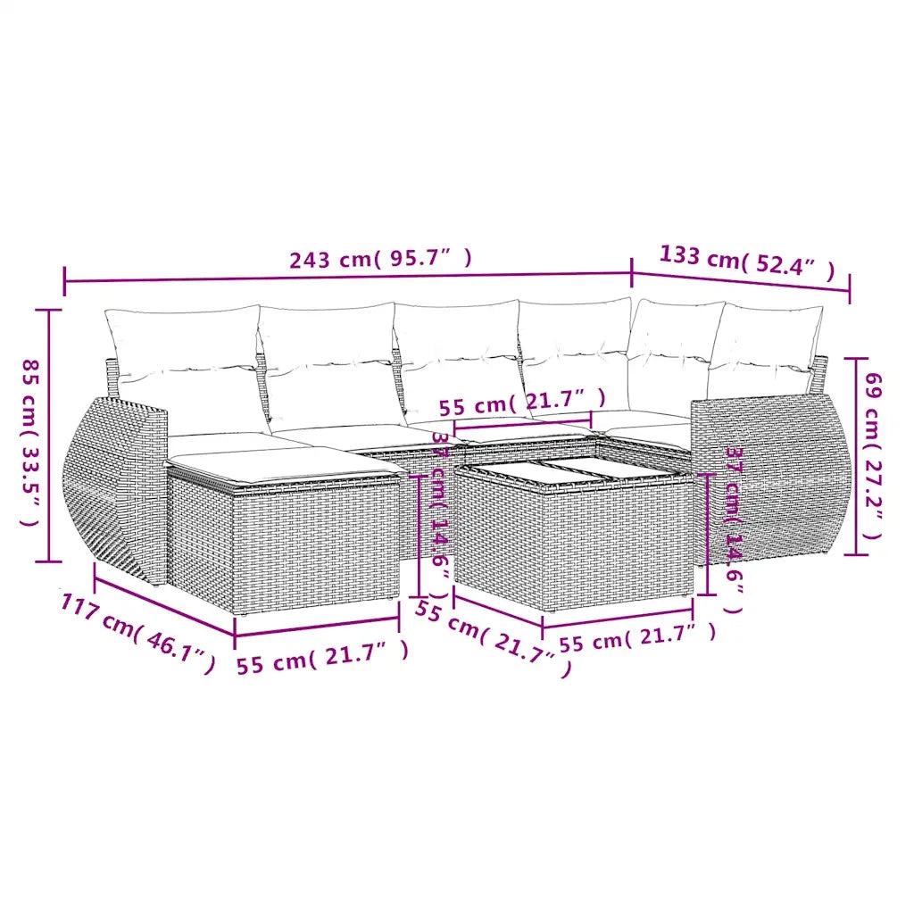 Set Divani da Giardino 7 pz con Cuscini Nero in Polyrattan 3221666