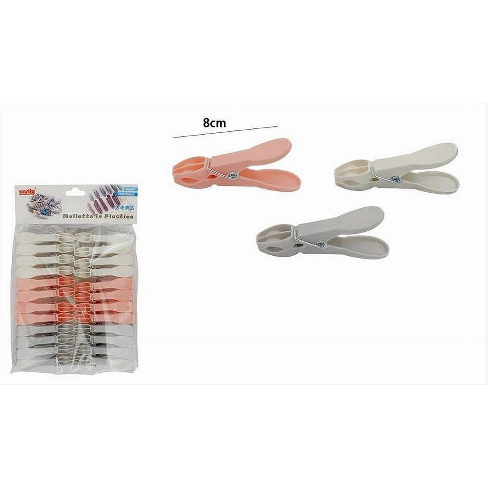Trade Shop - Set 24pz Mollette In Plastica Multiuso 8 Cm Pinze Bucato Panni Colori Vari 69539 -
