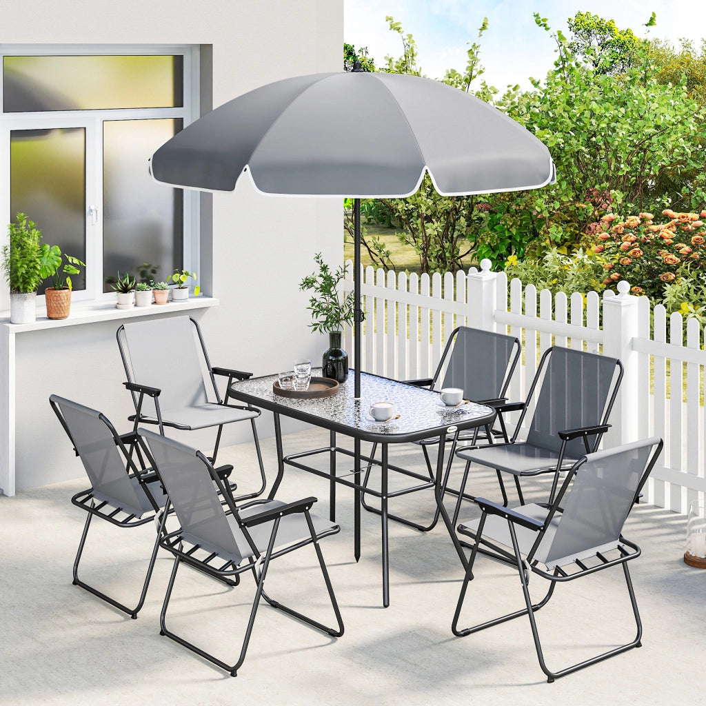 Set da giardino esterno 8 pezzi con tavolo e 6 sedie pieghevoli ¨C zephmum ¨C Grigio, Polipropilene