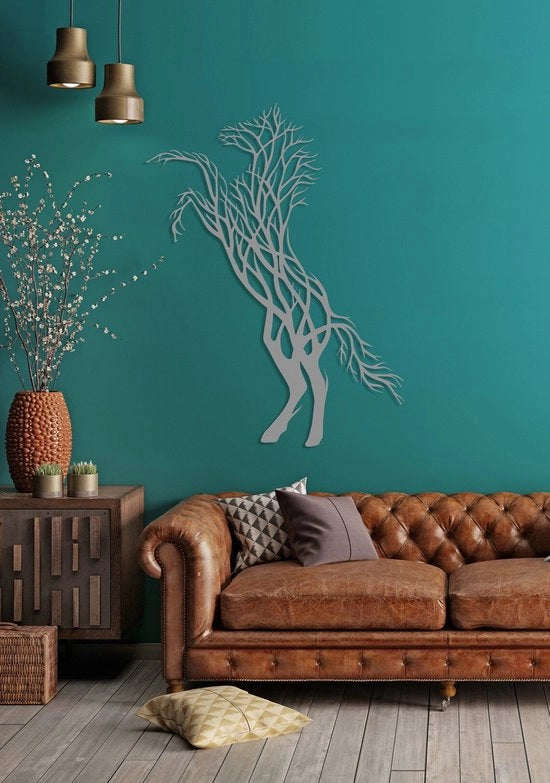 Decorazione per Parete a Forma di Cavallo Grande - Argento - 80x60 cm - Decorazione per Parete Lussuosa