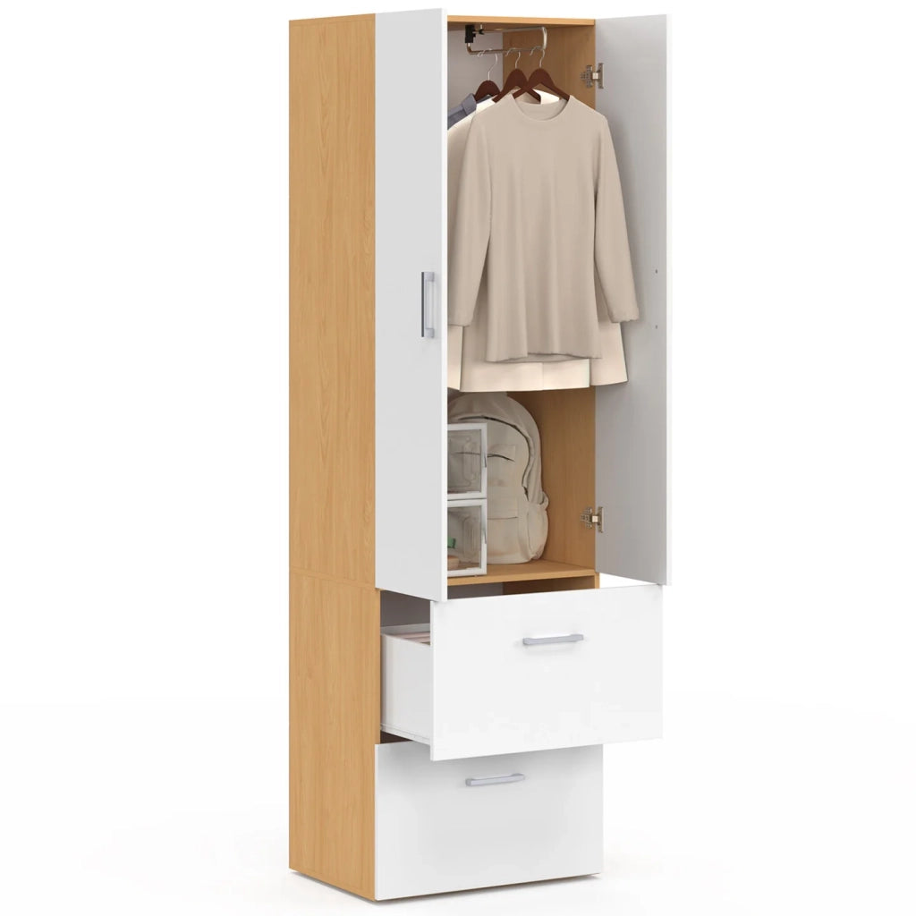 IDMarket - Armadio a 2 ante JULIANA bianco e legno 50 cm Armadio con 2 cassetti