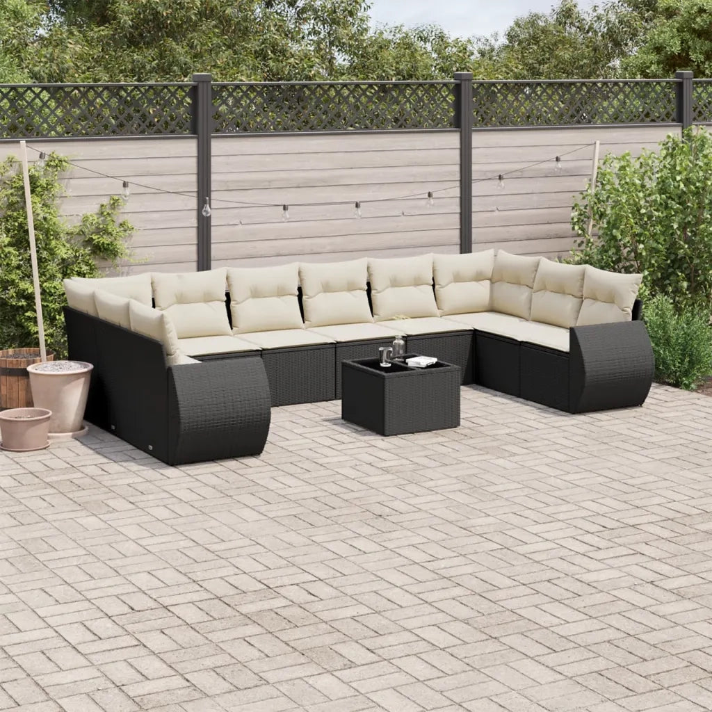 Set Divani da Giardino 11 pz con Cuscini in Polyrattan Nero
