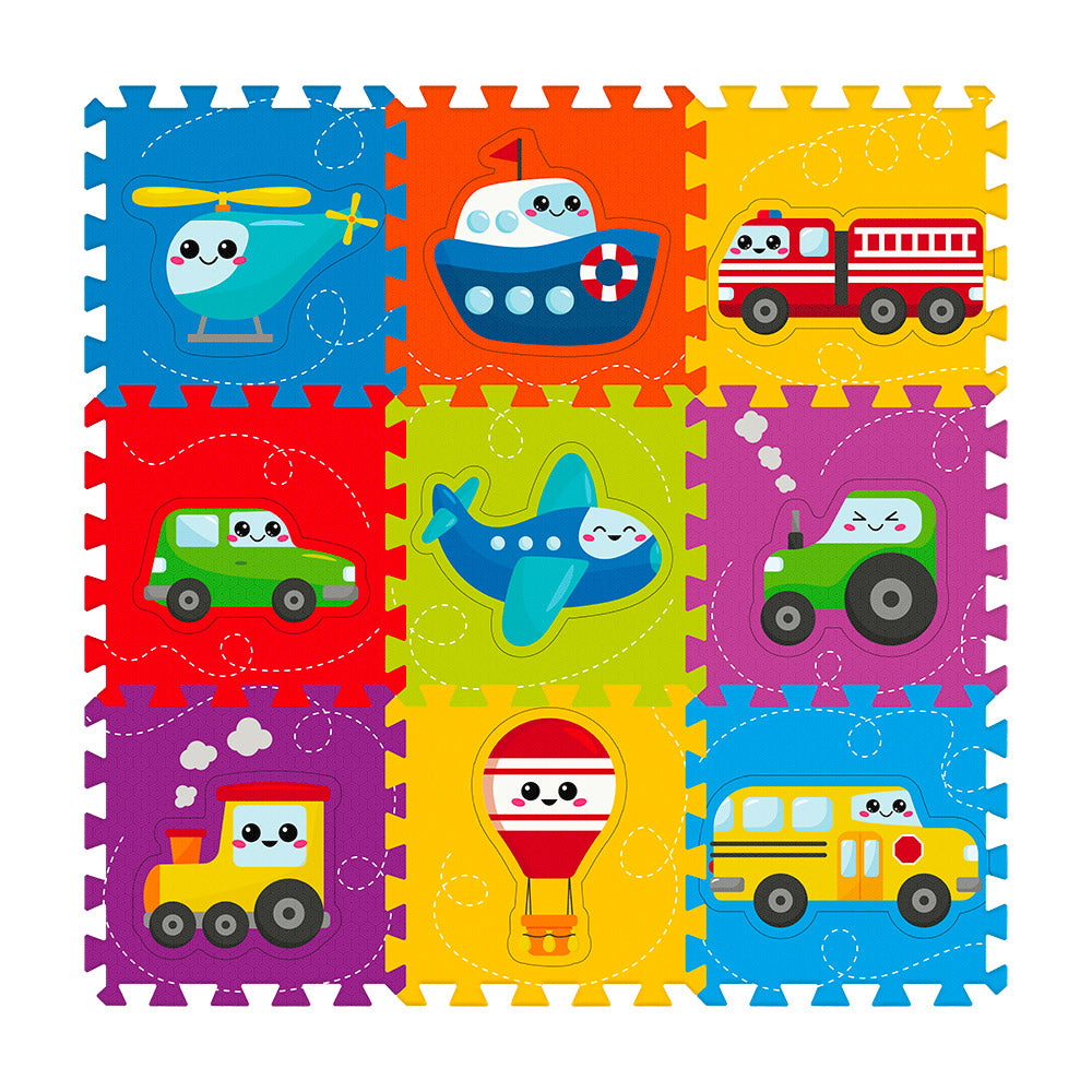 Tappeto Puzzle 9pz per Bambini Componibile Veicoli Multicolore