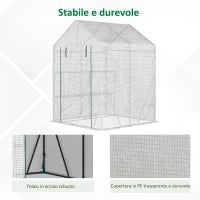 Serra da Giardino per Esterni in Acciaio e PE con 2 Scaffali e Porta Avvolgibile, 143x143x195 cm, Bianco