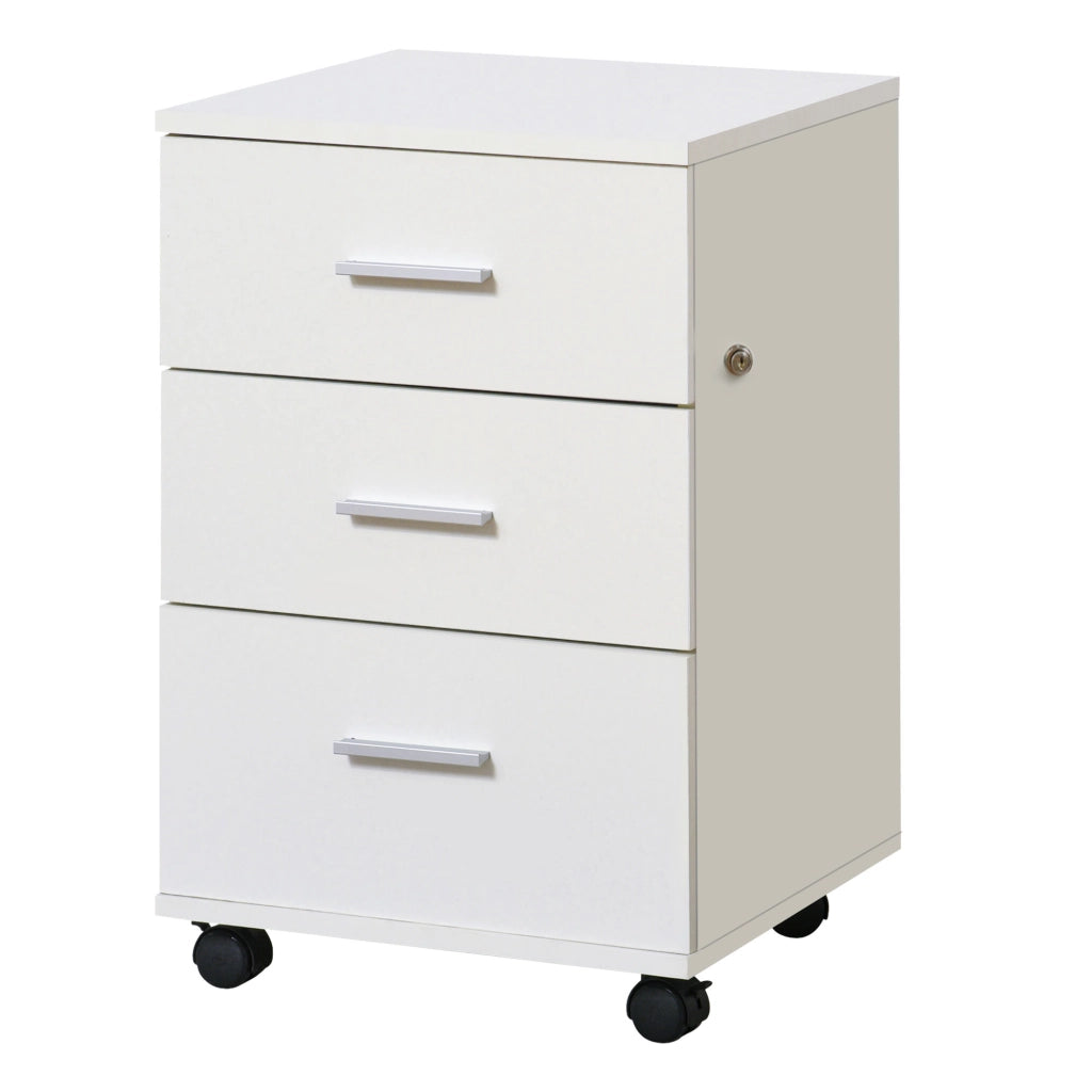 Cassettiera per ufficio con 3 cassetti, serratura e ruote ¨C zephmum ¨C Bianco 40x40x61,5 cm