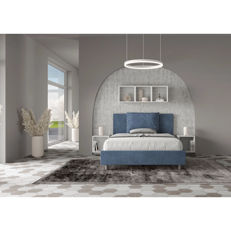 Letto imbottito Matrimoniale francese 140x210 cm Antea - Con rete,Microfibra,Blu