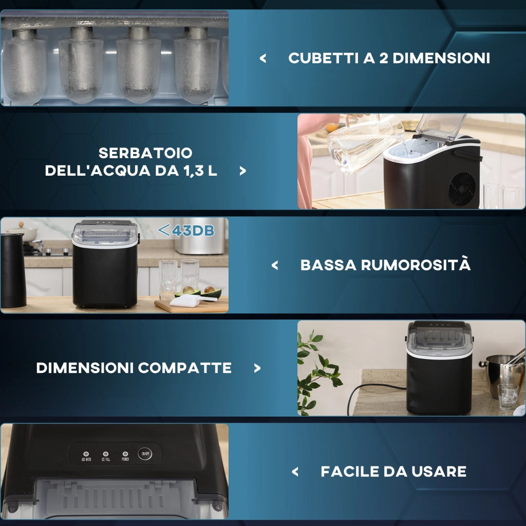 Easycomfort Macchina del Ghiaccio da 9 Cubetti in 6-12 Minuti con Cestello e Paletta Inclusi, 23.8x30.5x29 cm, Nero