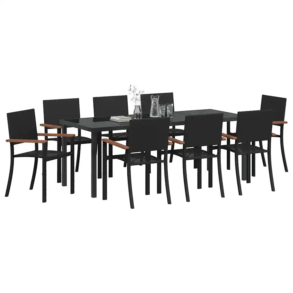 Set da Pranzo per Giardino 9 pcs Nero