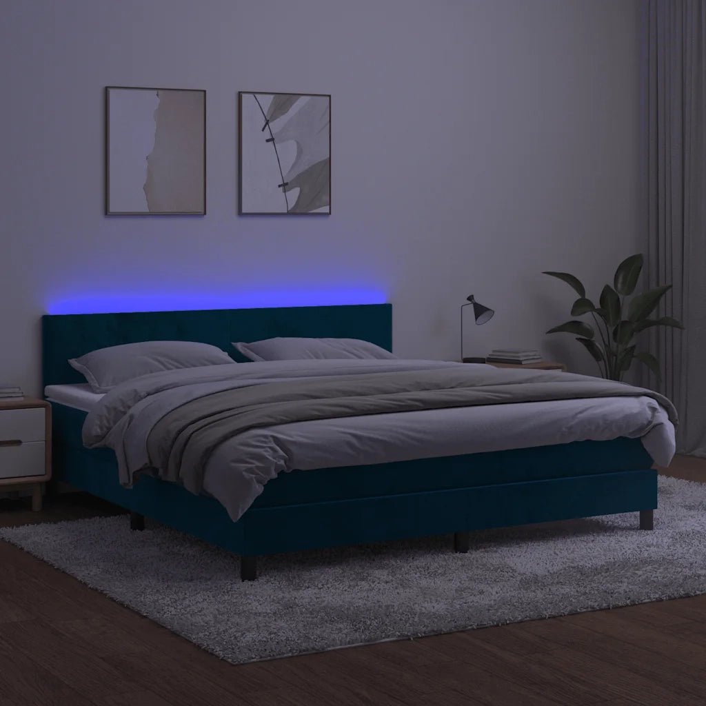 Letto a Molle con Materasso e LED Blu Scuro 180x200 cm 3134301